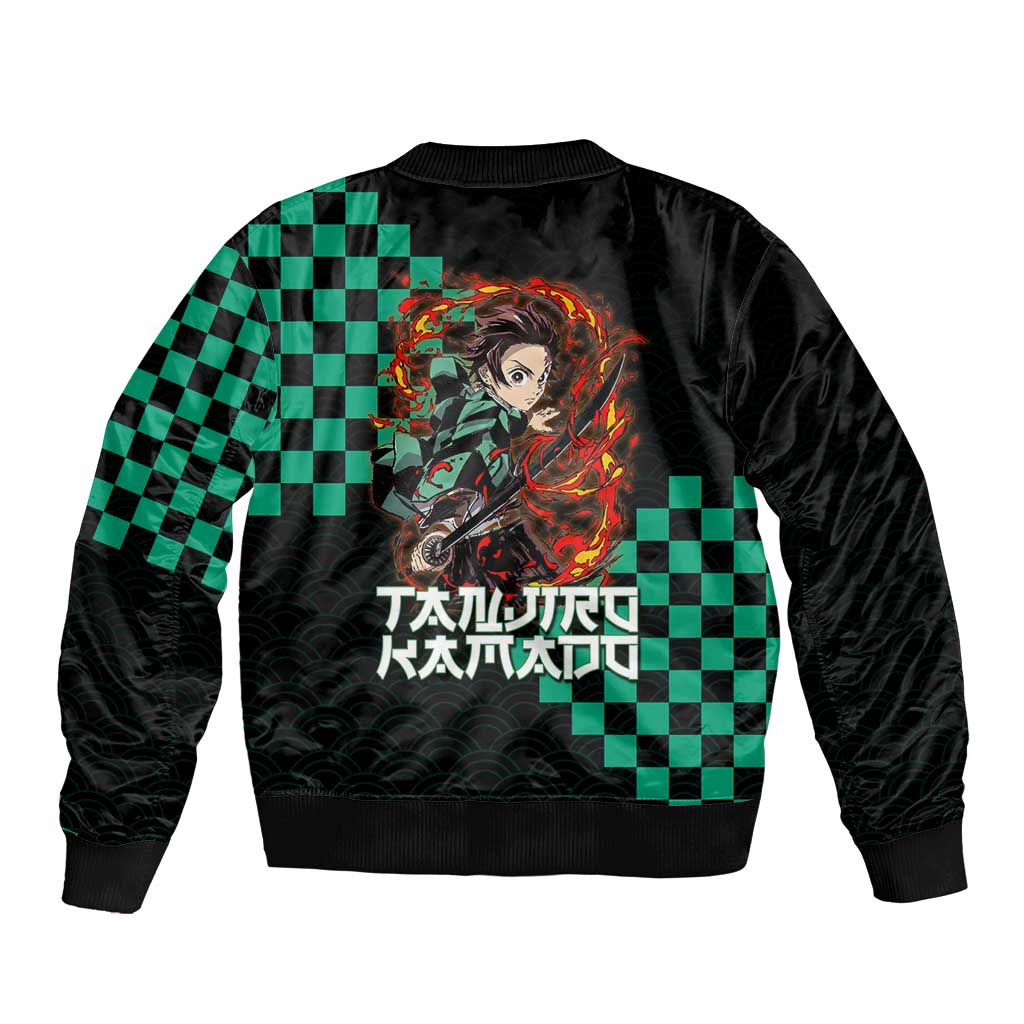 Tanjiro Kamado Demon Slayer Bomber Jacket Fiery Checkered Anime Wave Style