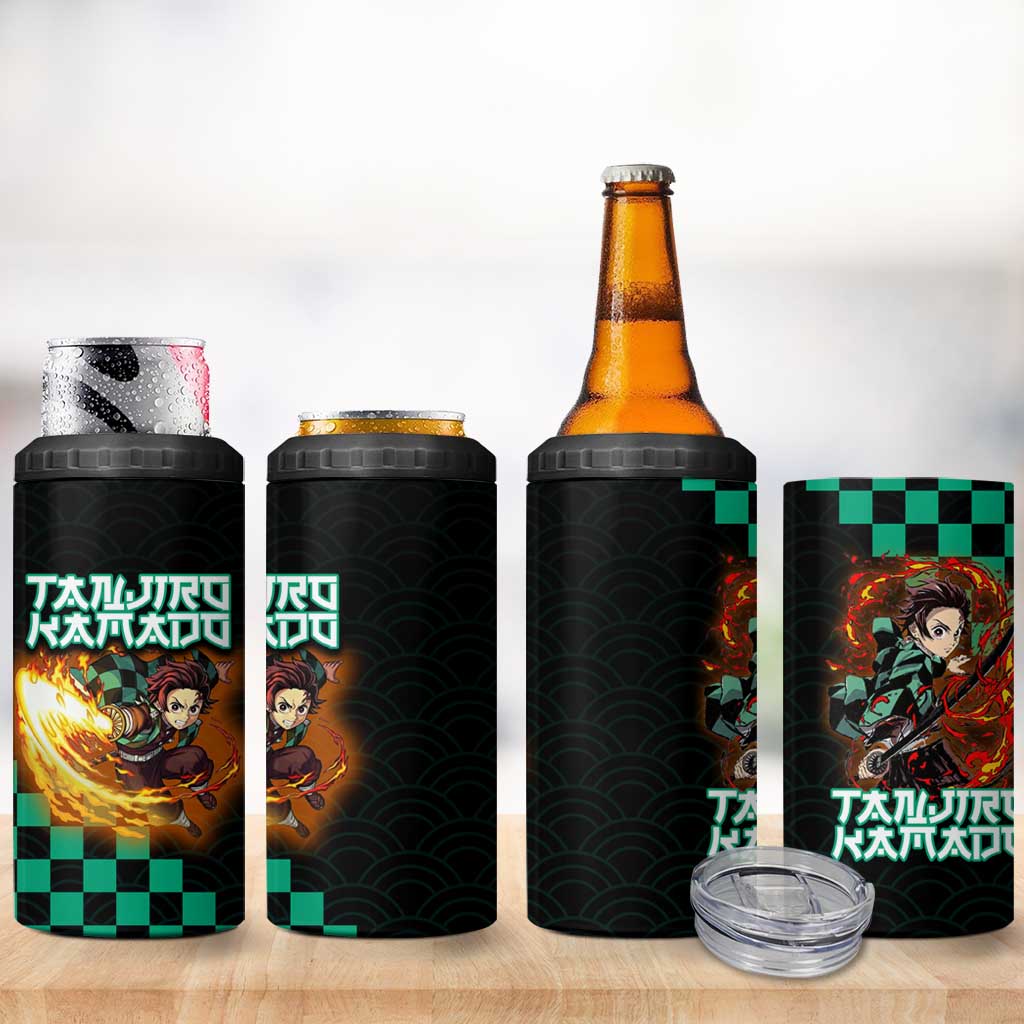 Tanjiro Kamado Demon Slayer 4 in 1 Can Cooler Tumbler Fiery Checkered Anime Wave Style