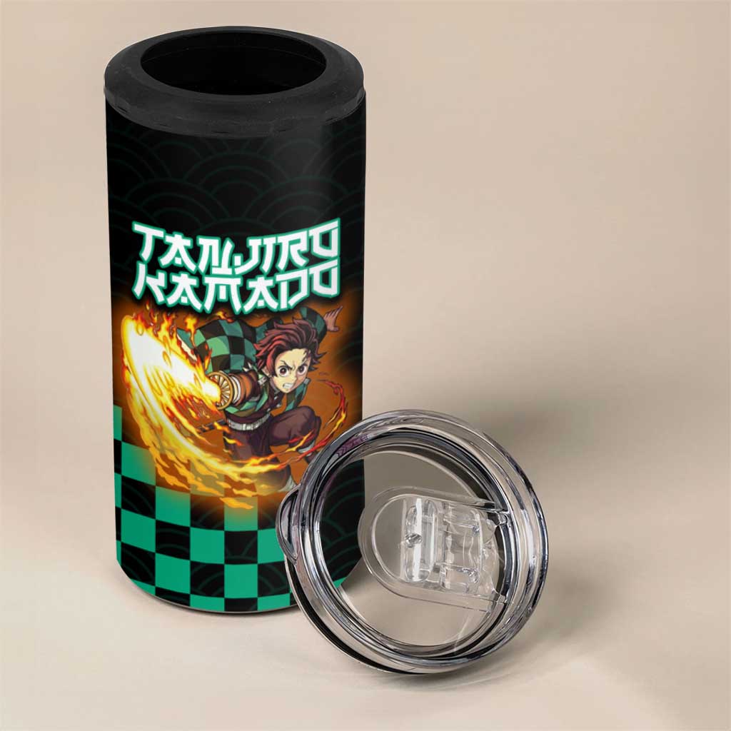 Tanjiro Kamado Demon Slayer 4 in 1 Can Cooler Tumbler Fiery Checkered Anime Wave Style