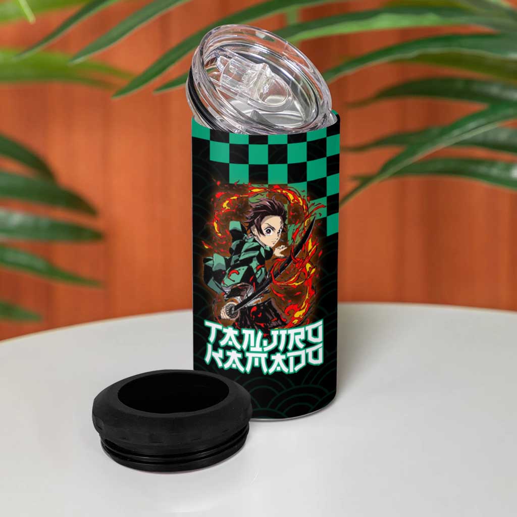 Tanjiro Kamado Demon Slayer 4 in 1 Can Cooler Tumbler Fiery Checkered Anime Wave Style