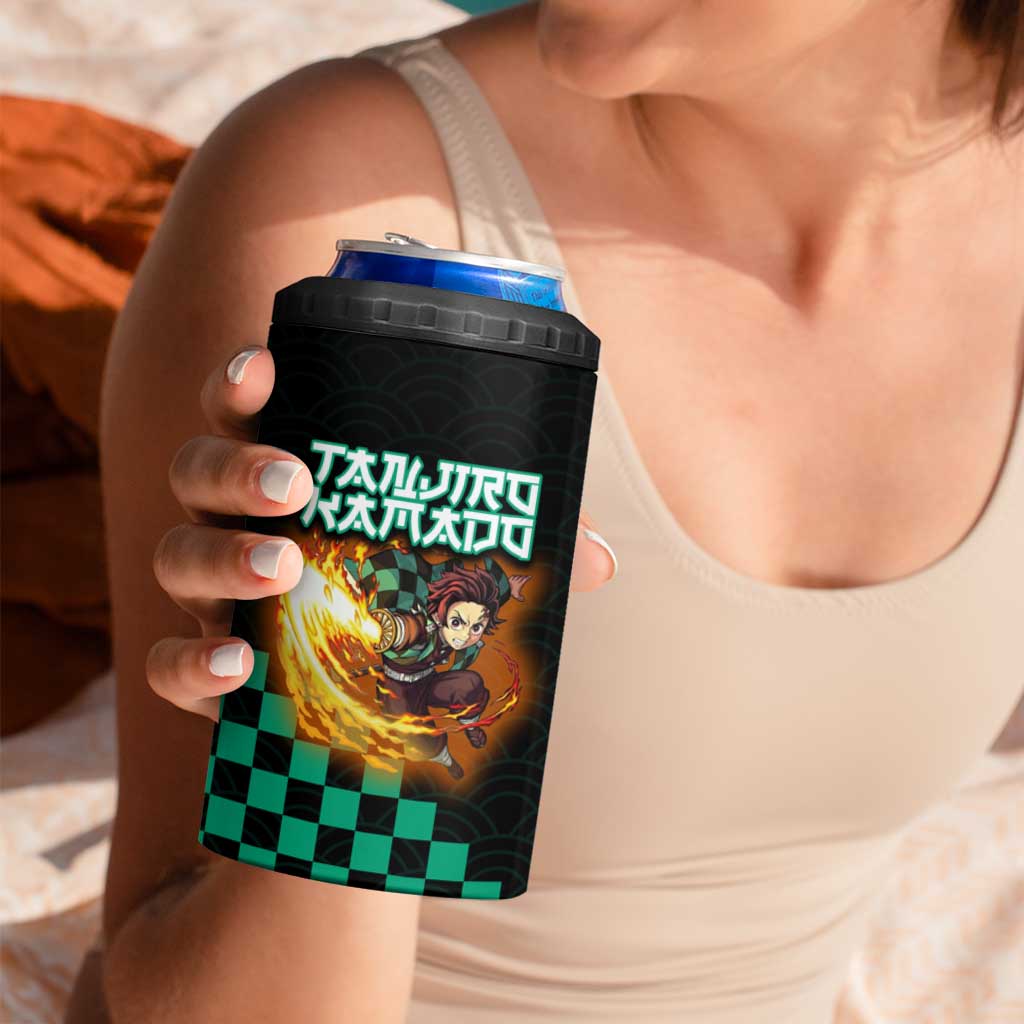Tanjiro Kamado Demon Slayer 4 in 1 Can Cooler Tumbler Fiery Checkered Anime Wave Style