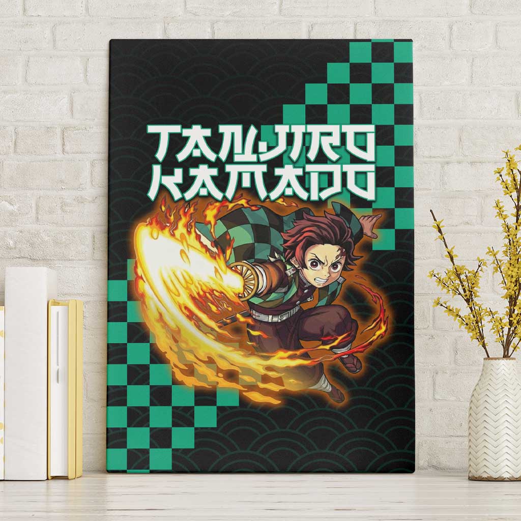 Tanjiro Kamado Demon Slayer Canvas Wall Art Fiery Checkered Anime Wave Style
