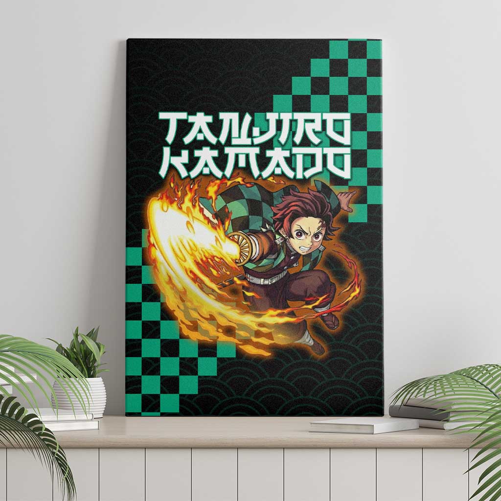 Tanjiro Kamado Demon Slayer Canvas Wall Art Fiery Checkered Anime Wave Style