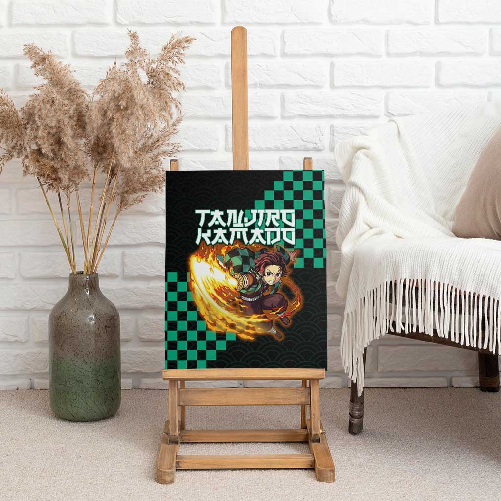 Tanjiro Kamado Demon Slayer Canvas Wall Art Fiery Checkered Anime Wave Style