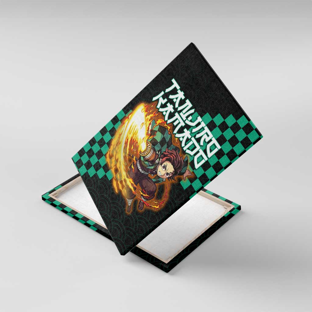 Tanjiro Kamado Demon Slayer Canvas Wall Art Fiery Checkered Anime Wave Style