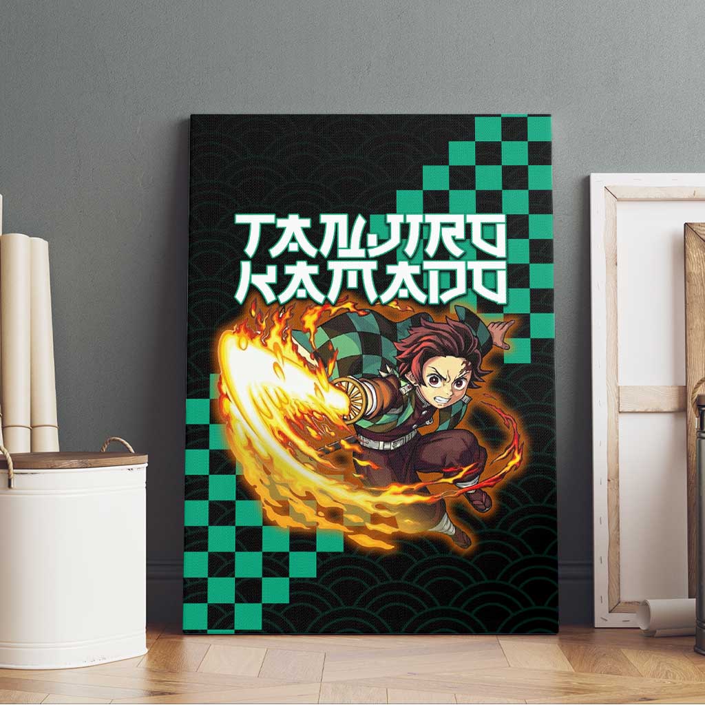 Tanjiro Kamado Demon Slayer Canvas Wall Art Fiery Checkered Anime Wave Style