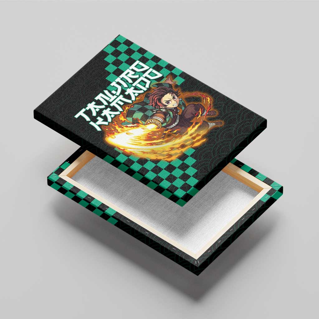 Tanjiro Kamado Demon Slayer Canvas Wall Art Fiery Checkered Anime Wave Style
