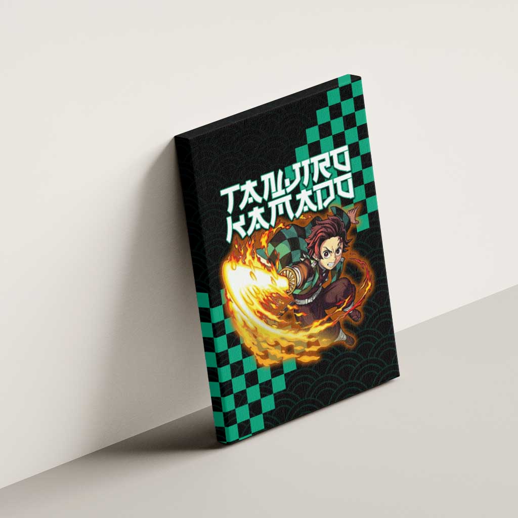 Tanjiro Kamado Demon Slayer Canvas Wall Art Fiery Checkered Anime Wave Style