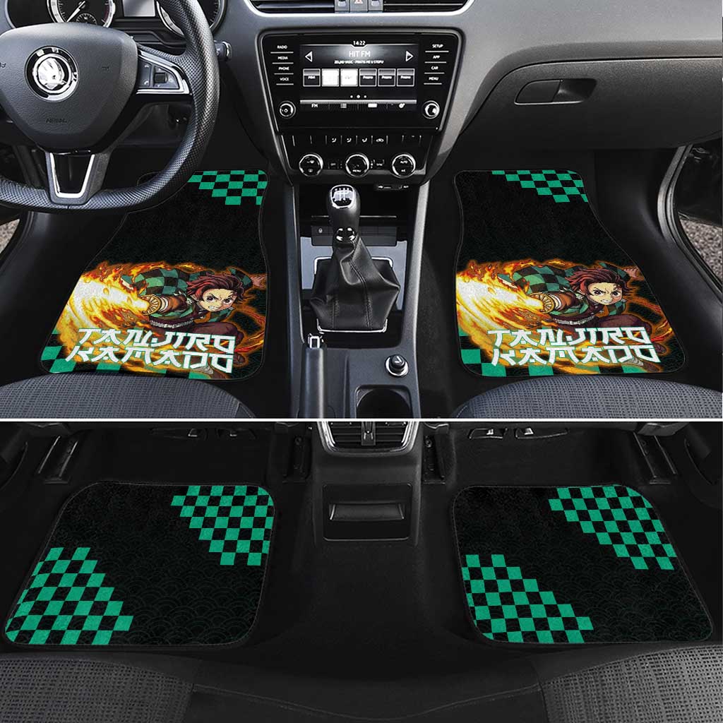 Tanjiro Kamado Demon Slayer Car Mats Fiery Checkered Anime Wave Style