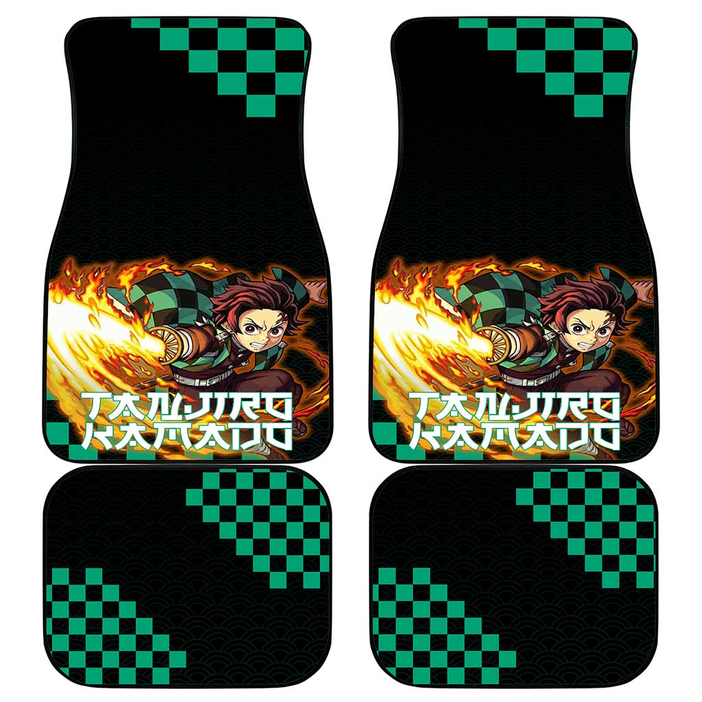 Tanjiro Kamado Demon Slayer Car Mats Fiery Checkered Anime Wave Style