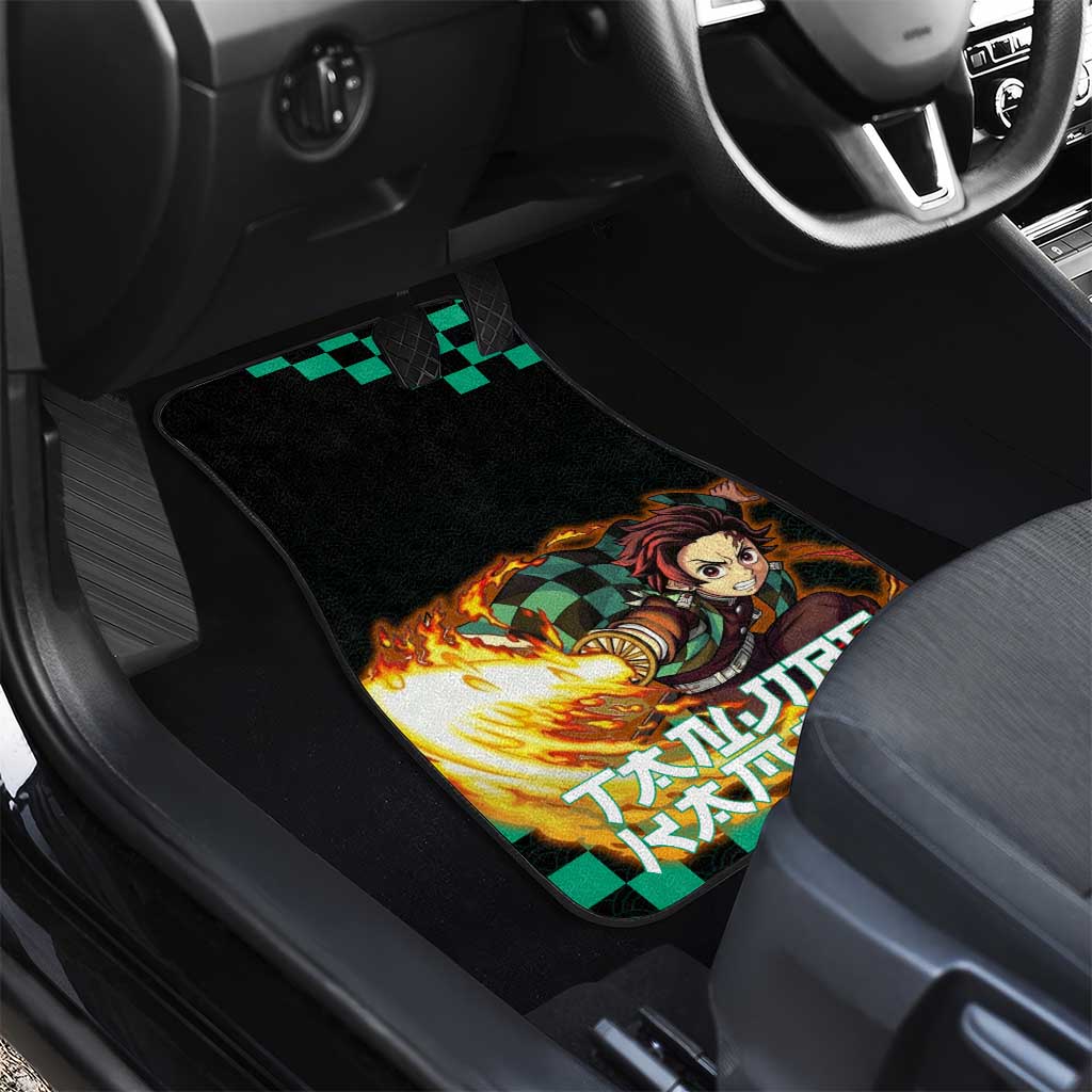 Tanjiro Kamado Demon Slayer Car Mats Fiery Checkered Anime Wave Style