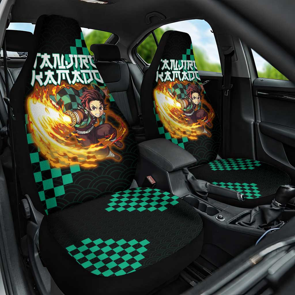 Tanjiro Kamado Demon Slayer Car Seat Cover Fiery Checkered Anime Wave Style