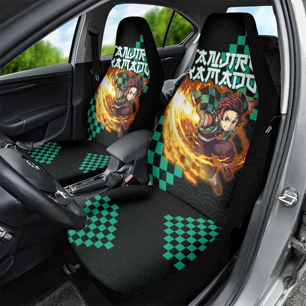 Tanjiro Kamado Demon Slayer Car Seat Cover Fiery Checkered Anime Wave Style