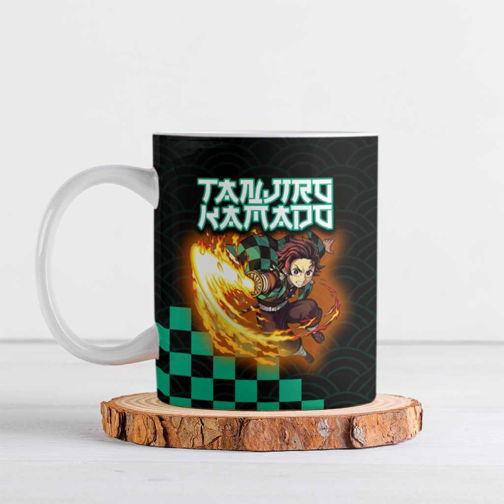 Tanjiro Kamado Demon Slayer Ceramic Mug Fiery Checkered Anime Wave Style