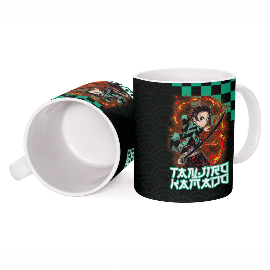 Tanjiro Kamado Demon Slayer Ceramic Mug Fiery Checkered Anime Wave Style