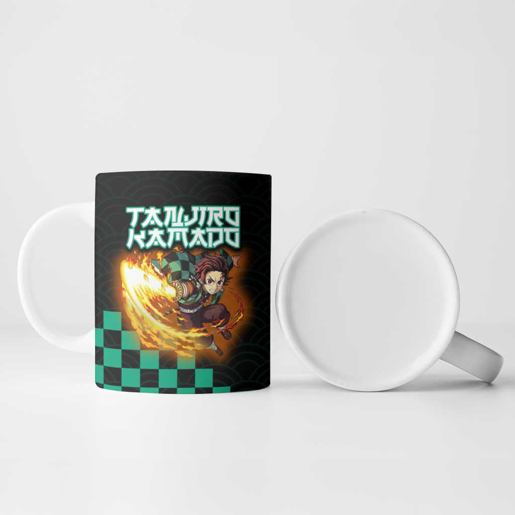 Tanjiro Kamado Demon Slayer Ceramic Mug Fiery Checkered Anime Wave Style