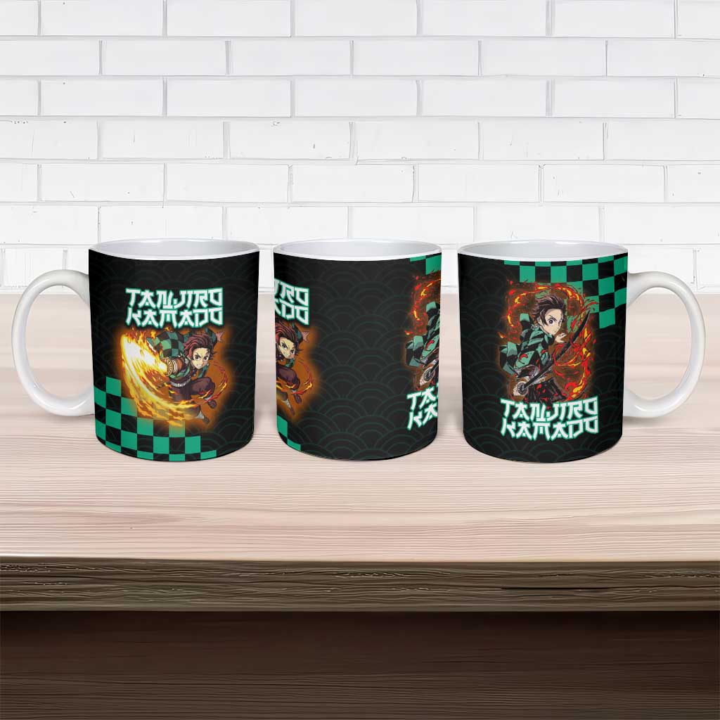 Tanjiro Kamado Demon Slayer Ceramic Mug Fiery Checkered Anime Wave Style
