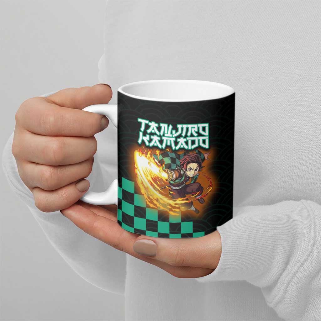 Tanjiro Kamado Demon Slayer Ceramic Mug Fiery Checkered Anime Wave Style
