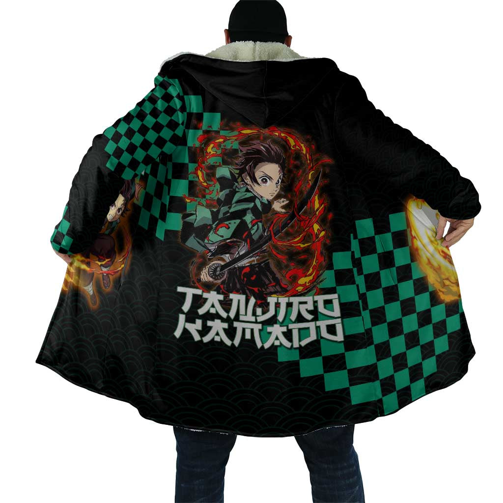 Tanjiro Kamado Demon Slayer Cloak Fiery Checkered Anime Wave Style