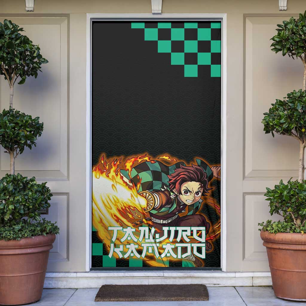 Tanjiro Kamado Demon Slayer Door Cover Fiery Checkered Anime Wave Style