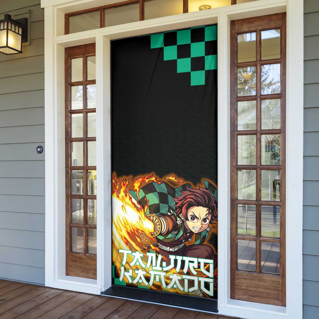 Tanjiro Kamado Demon Slayer Door Cover Fiery Checkered Anime Wave Style