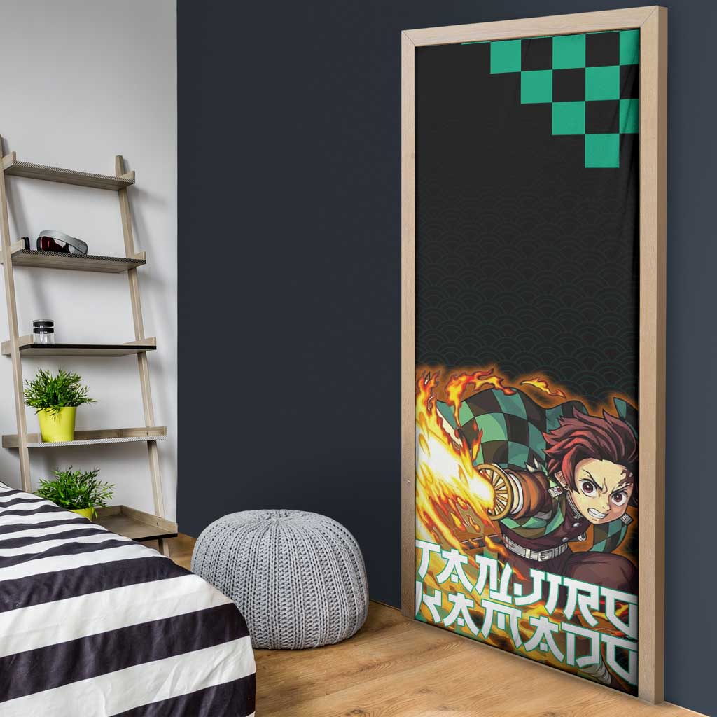 Tanjiro Kamado Demon Slayer Door Cover Fiery Checkered Anime Wave Style