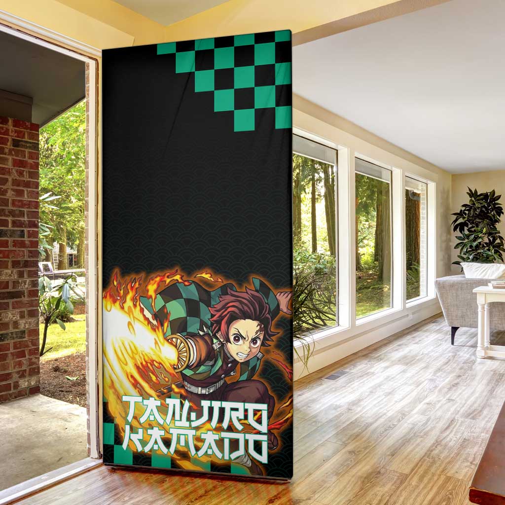 Tanjiro Kamado Demon Slayer Door Cover Fiery Checkered Anime Wave Style