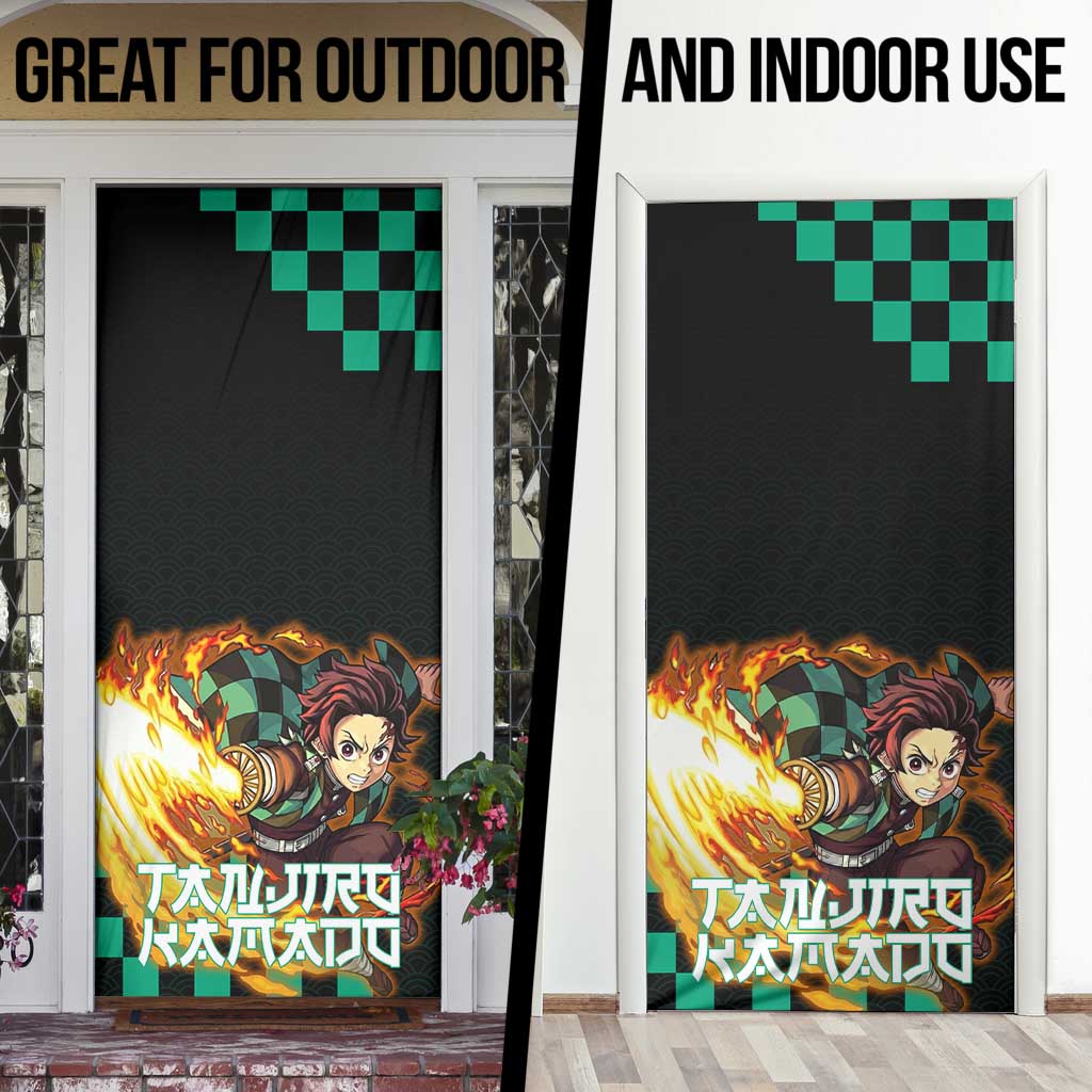 Tanjiro Kamado Demon Slayer Door Cover Fiery Checkered Anime Wave Style