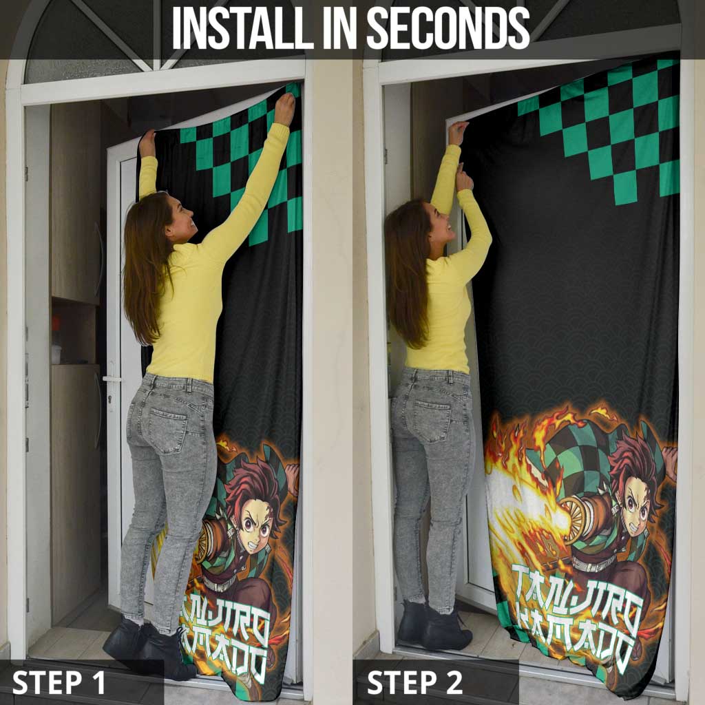 Tanjiro Kamado Demon Slayer Door Cover Fiery Checkered Anime Wave Style