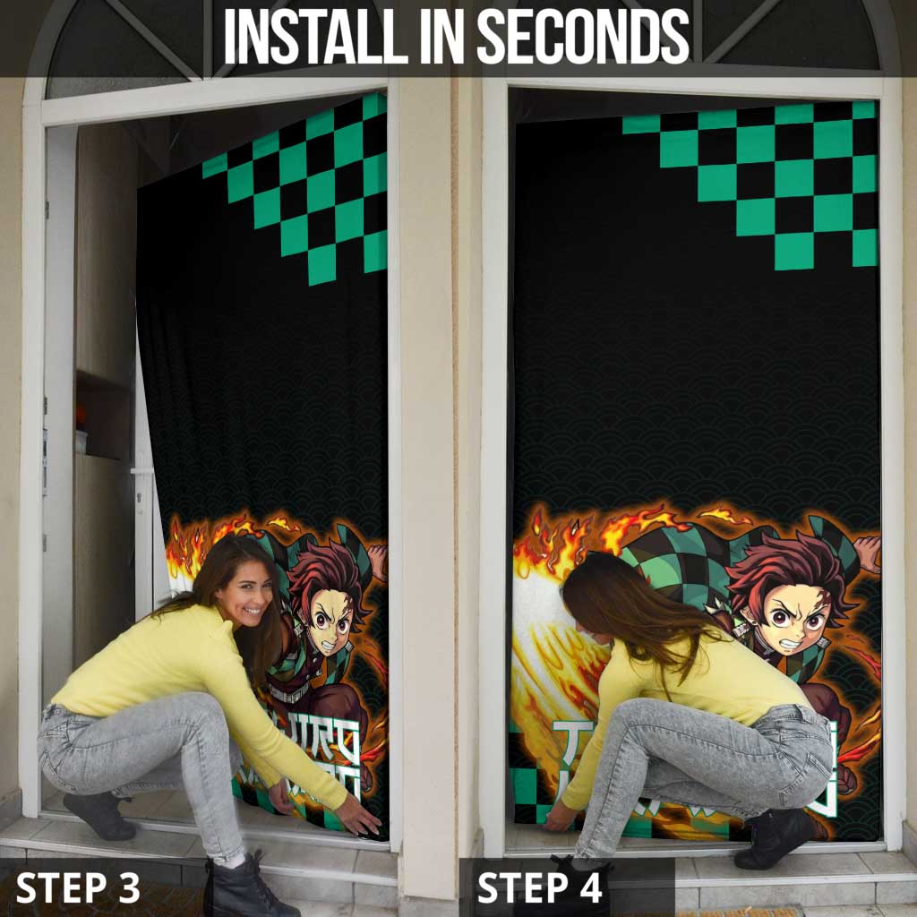 Tanjiro Kamado Demon Slayer Door Cover Fiery Checkered Anime Wave Style