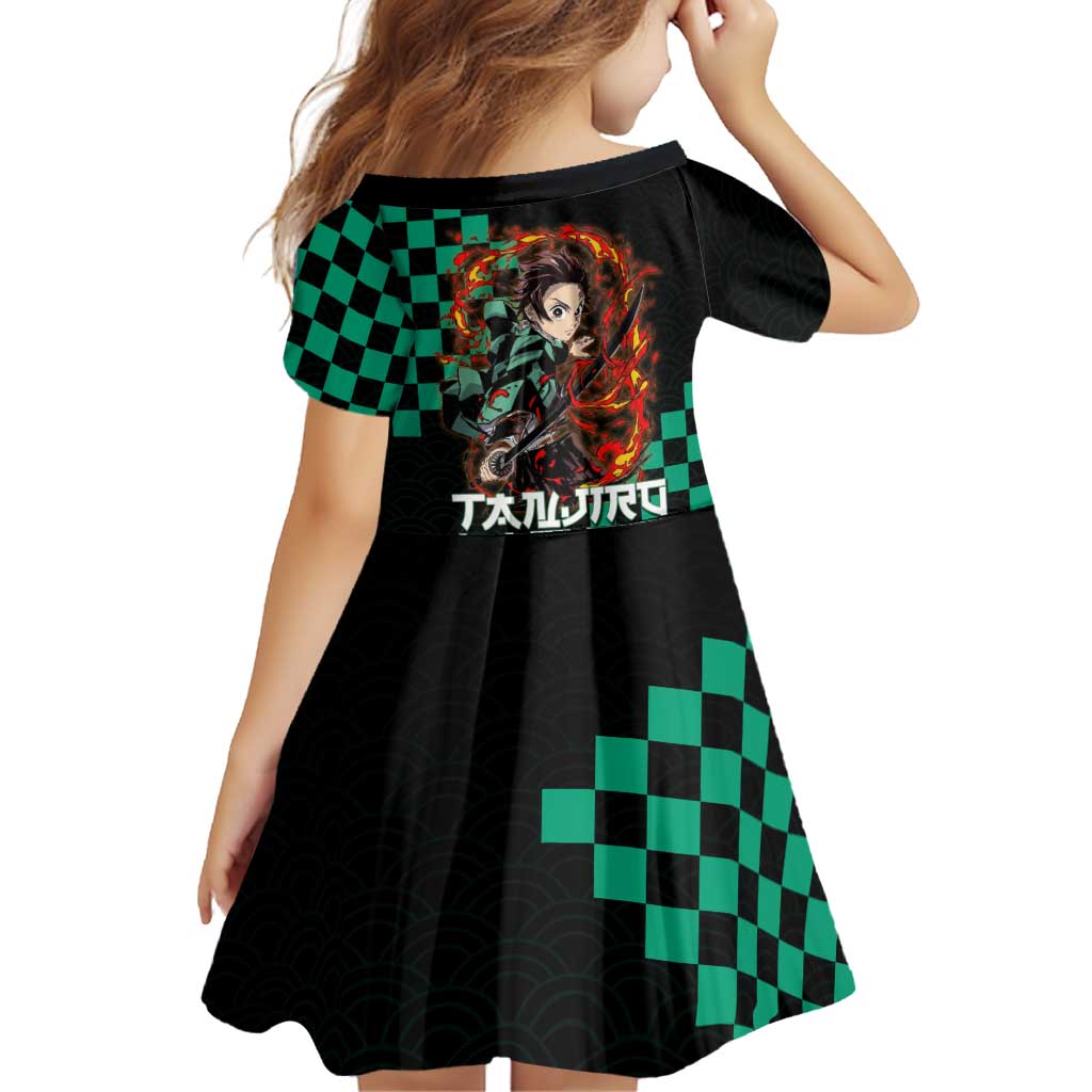 Tanjiro Kamado Demon Slayer Family Matching Off Shoulder Maxi Dress and Hawaiian Shirt Fiery Checkered Anime Wave Style