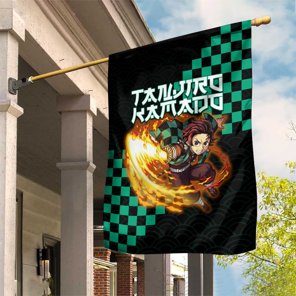 Tanjiro Kamado Demon Slayer Garden Flag Fiery Checkered Anime Wave Style