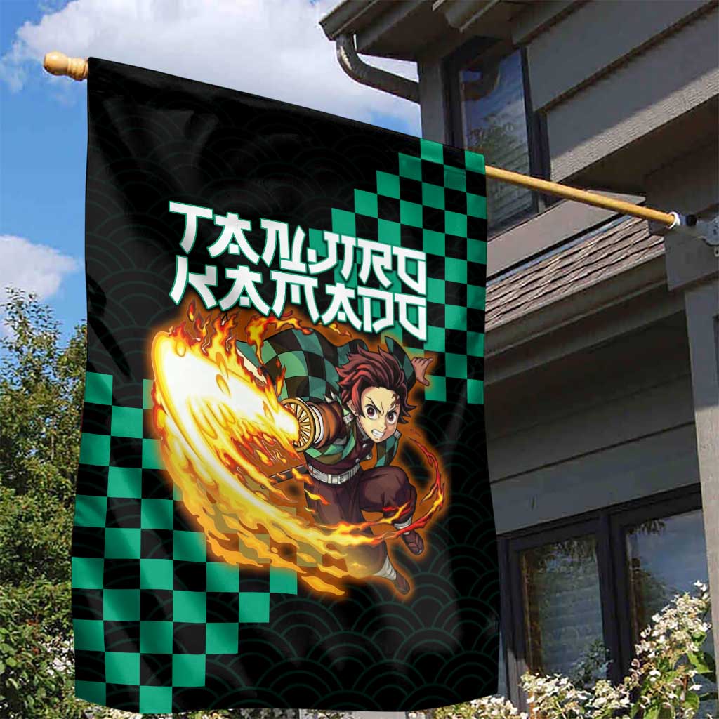 Tanjiro Kamado Demon Slayer Garden Flag Fiery Checkered Anime Wave Style