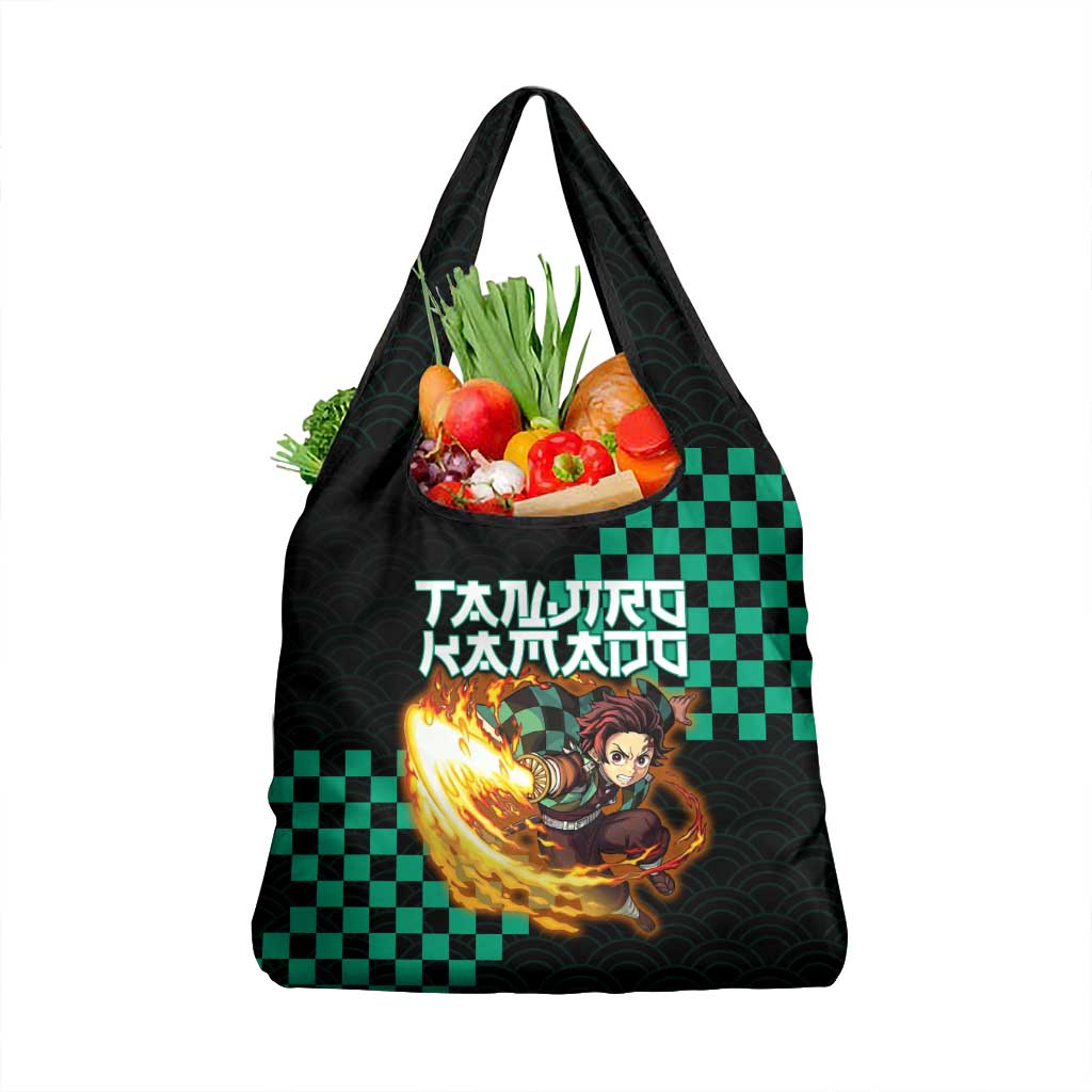 Tanjiro Kamado Demon Slayer Grocery Bag Fiery Checkered Anime Wave Style