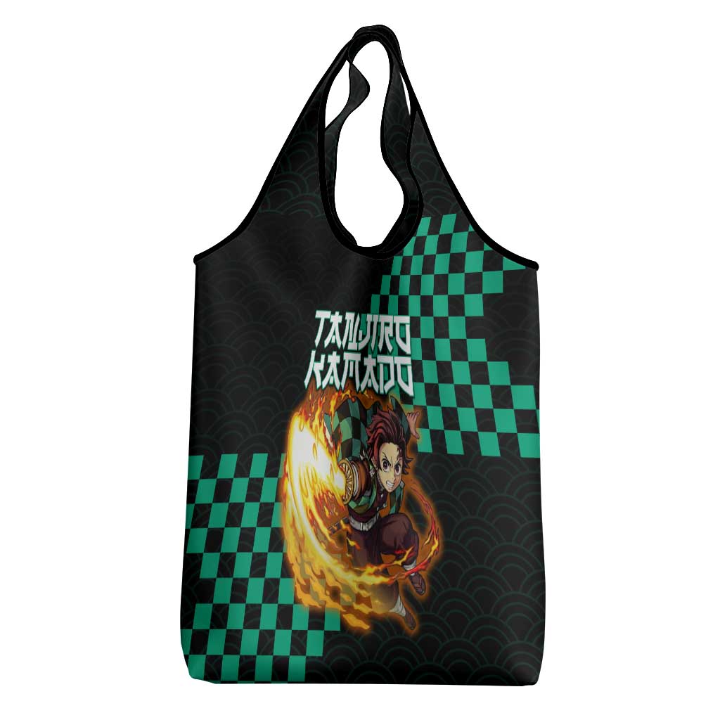 Tanjiro Kamado Demon Slayer Grocery Bag Fiery Checkered Anime Wave Style