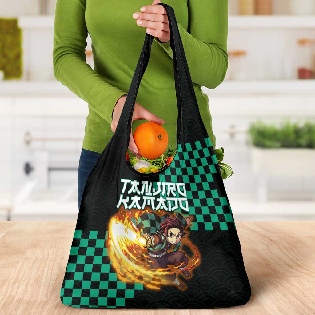 Tanjiro Kamado Demon Slayer Grocery Bag Fiery Checkered Anime Wave Style