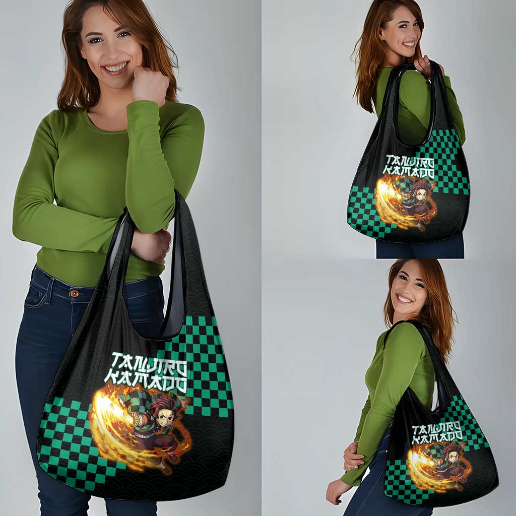 Tanjiro Kamado Demon Slayer Grocery Bag Fiery Checkered Anime Wave Style