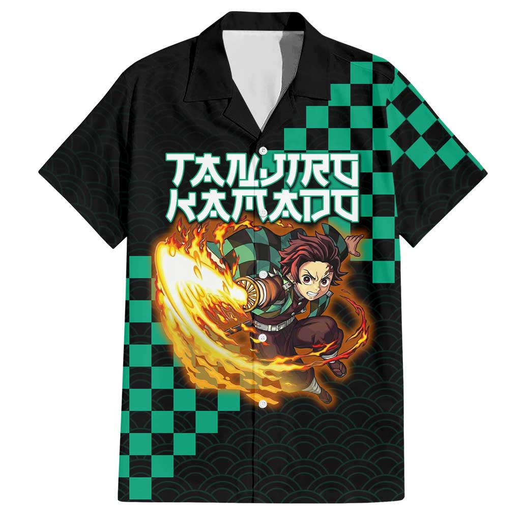 Tanjiro Kamado Demon Slayer Hawaiian Shirt Fiery Checkered Anime Wave Style