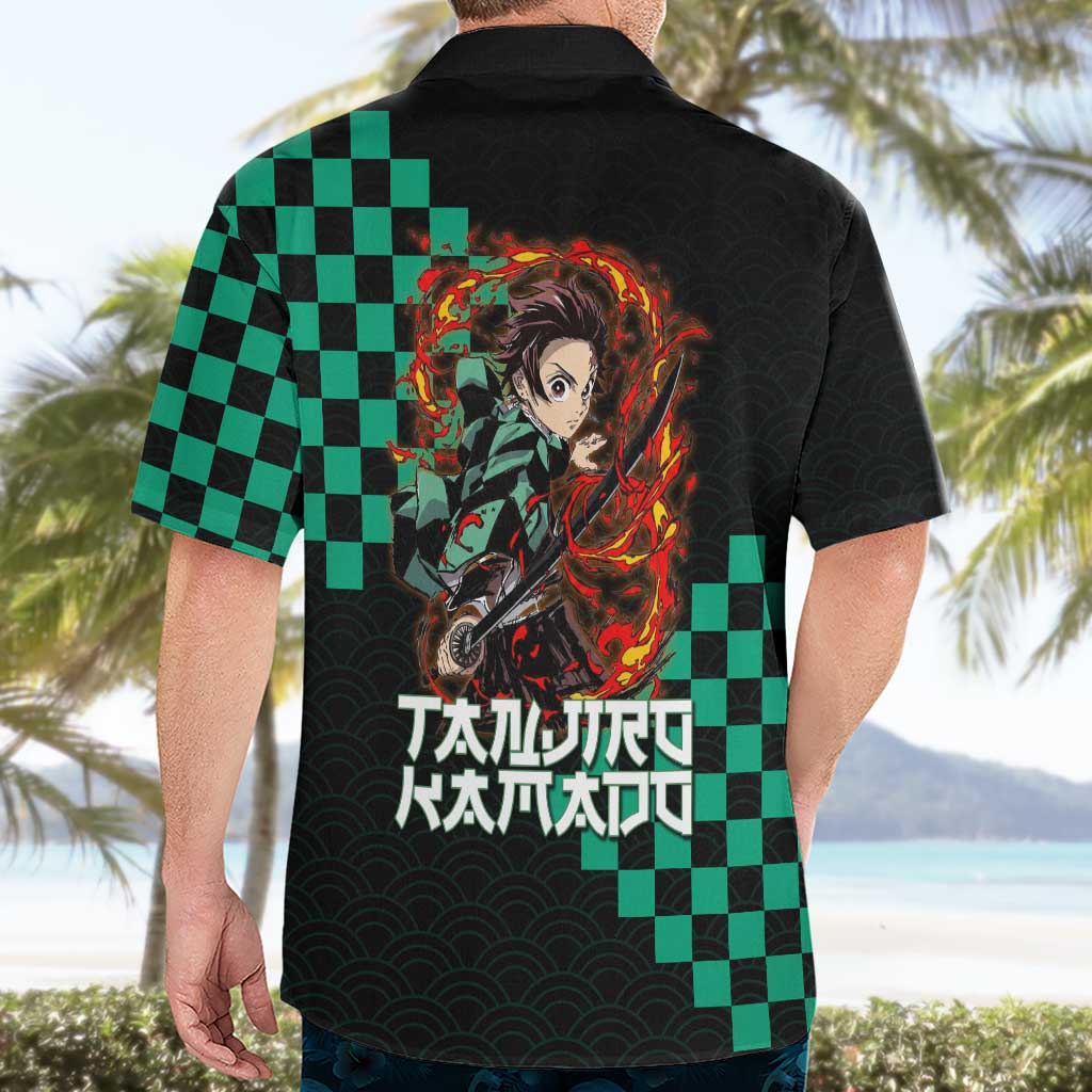 Tanjiro Kamado Demon Slayer Hawaiian Shirt Fiery Checkered Anime Wave Style