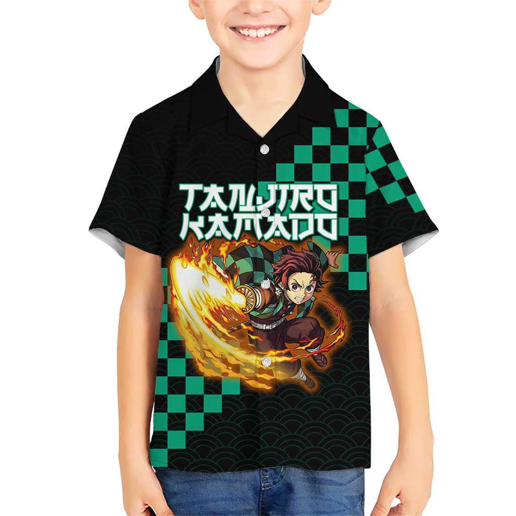 Tanjiro Kamado Demon Slayer Hawaiian Shirt Fiery Checkered Anime Wave Style