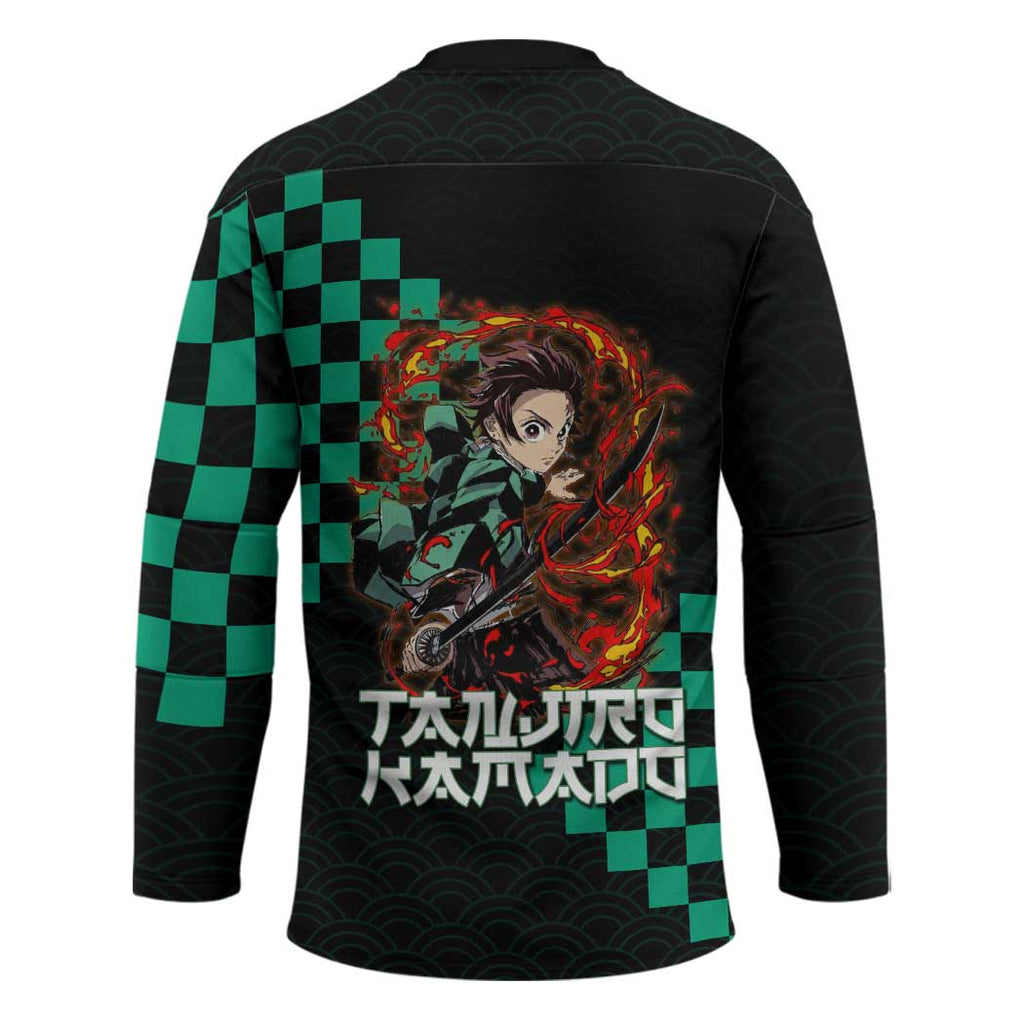Tanjiro Kamado Demon Slayer Hockey Jersey Fiery Checkered Anime Wave Style