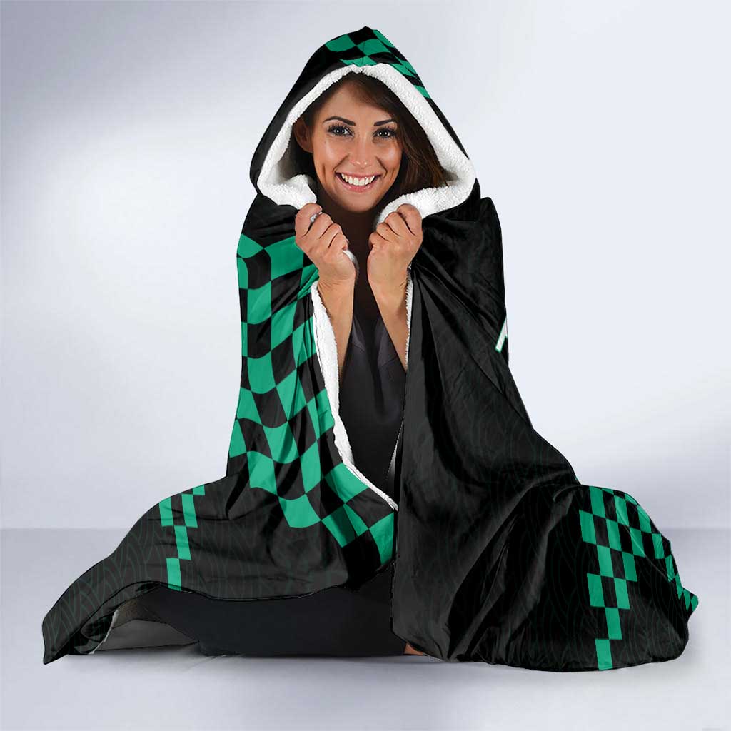 Tanjiro Kamado Demon Slayer Hooded Blanket Fiery Checkered Anime Wave Style