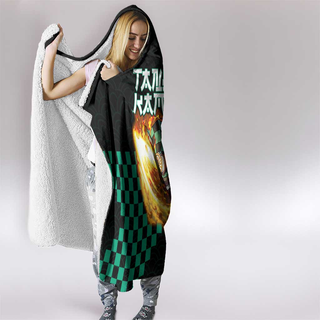 Tanjiro Kamado Demon Slayer Hooded Blanket Fiery Checkered Anime Wave Style
