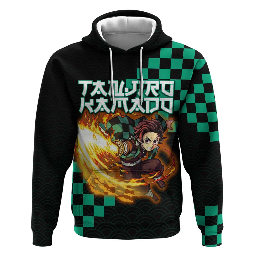 Tanjiro Kamado Demon Slayer Hoodie Fiery Checkered Anime Wave Style