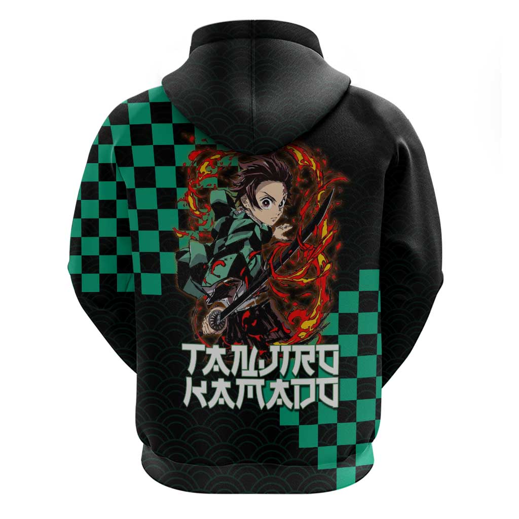 Tanjiro Kamado Demon Slayer Hoodie Fiery Checkered Anime Wave Style