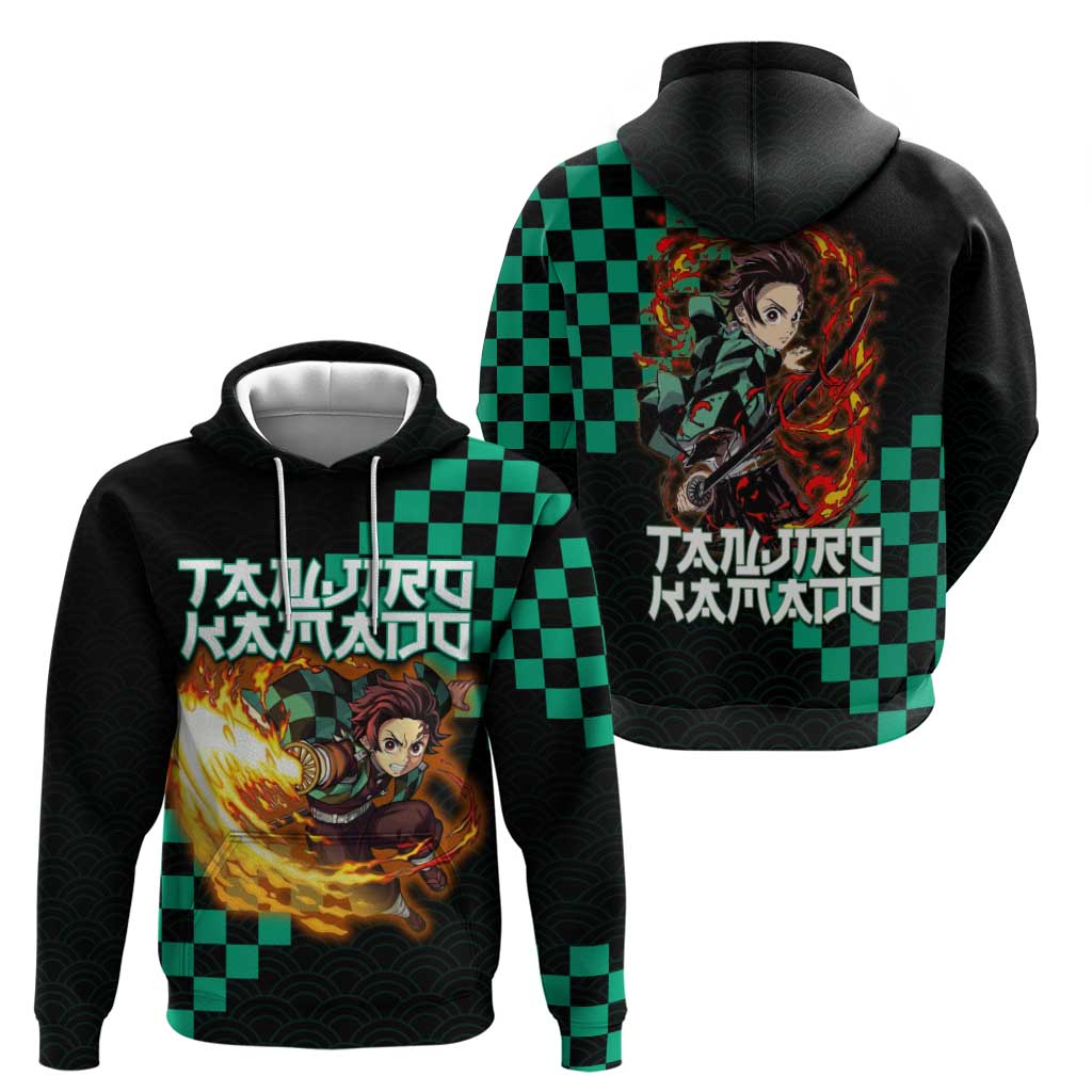 Tanjiro Kamado Demon Slayer Hoodie Fiery Checkered Anime Wave Style