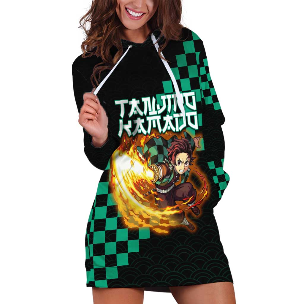 Tanjiro Kamado Demon Slayer Hoodie Dress Fiery Checkered Anime Wave Style