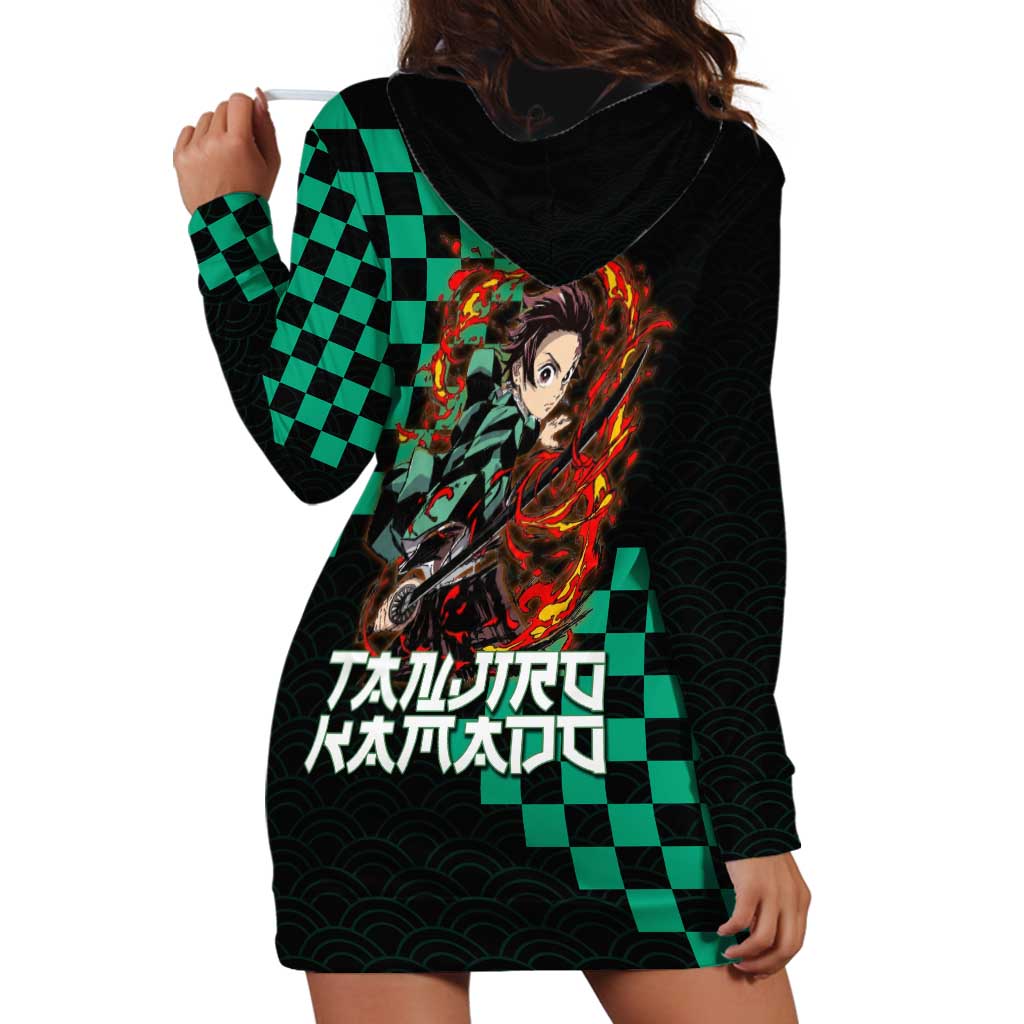 Tanjiro Kamado Demon Slayer Hoodie Dress Fiery Checkered Anime Wave Style