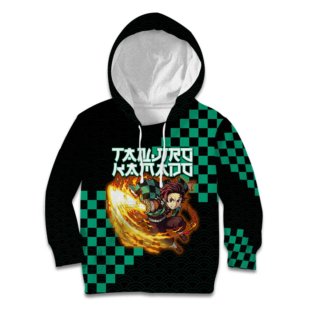 Tanjiro Kamado Demon Slayer Kid Hoodie Fiery Checkered Anime Wave Style