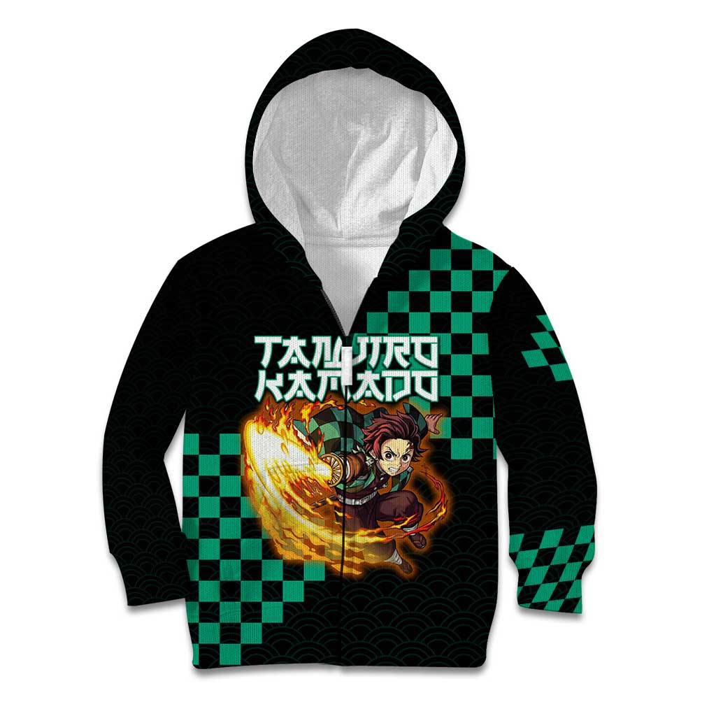 Tanjiro Kamado Demon Slayer Kid Hoodie Fiery Checkered Anime Wave Style